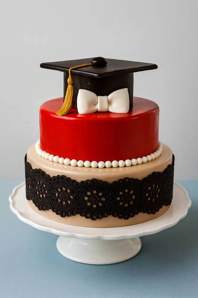 Graduation Cap on Mirror Glaze Cake